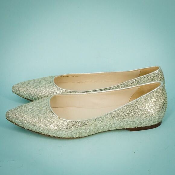 Cole Haan Size 7.5 Tartine Skimmer Silver Metallic Glitter Pointed Toe Flats - Picture 3 of 7
